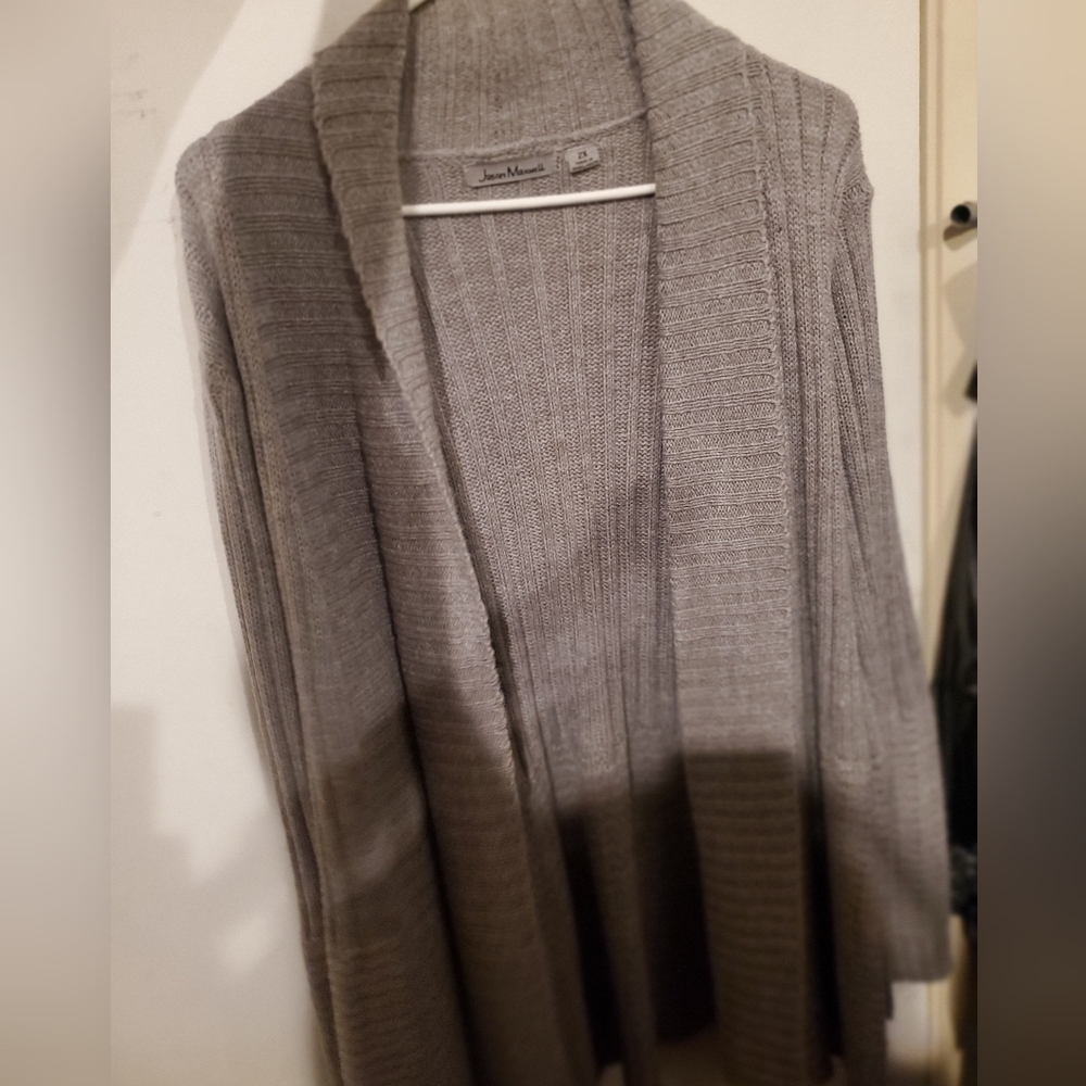 Jason Maxwell sweater - Tan open front cable knit cardigan 2x perfect condition